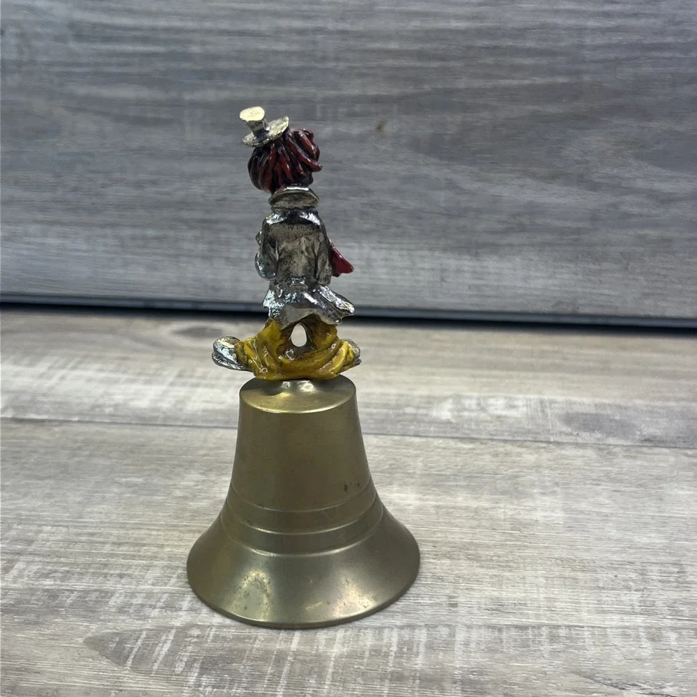 Clown Hand Bell Hand painted Solid Brass Base Playing Accordion Circus Vintage